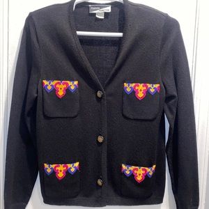 Vintage Parnes Feinstein Cardigan Sweater Size 10 Black Button Front Long Sleeve